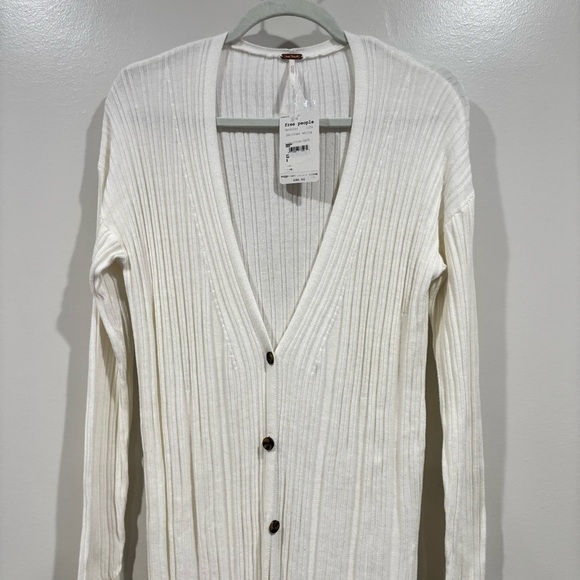 NWT! Free People Skinny Mini Ribbed White Cream Long Cardigan Duster Sweater S - Picture 7 of 9